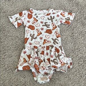 Dream Big Little Co Bamboo Dreamy Zzz Rodeo Western Bodysuit Twirl Dress